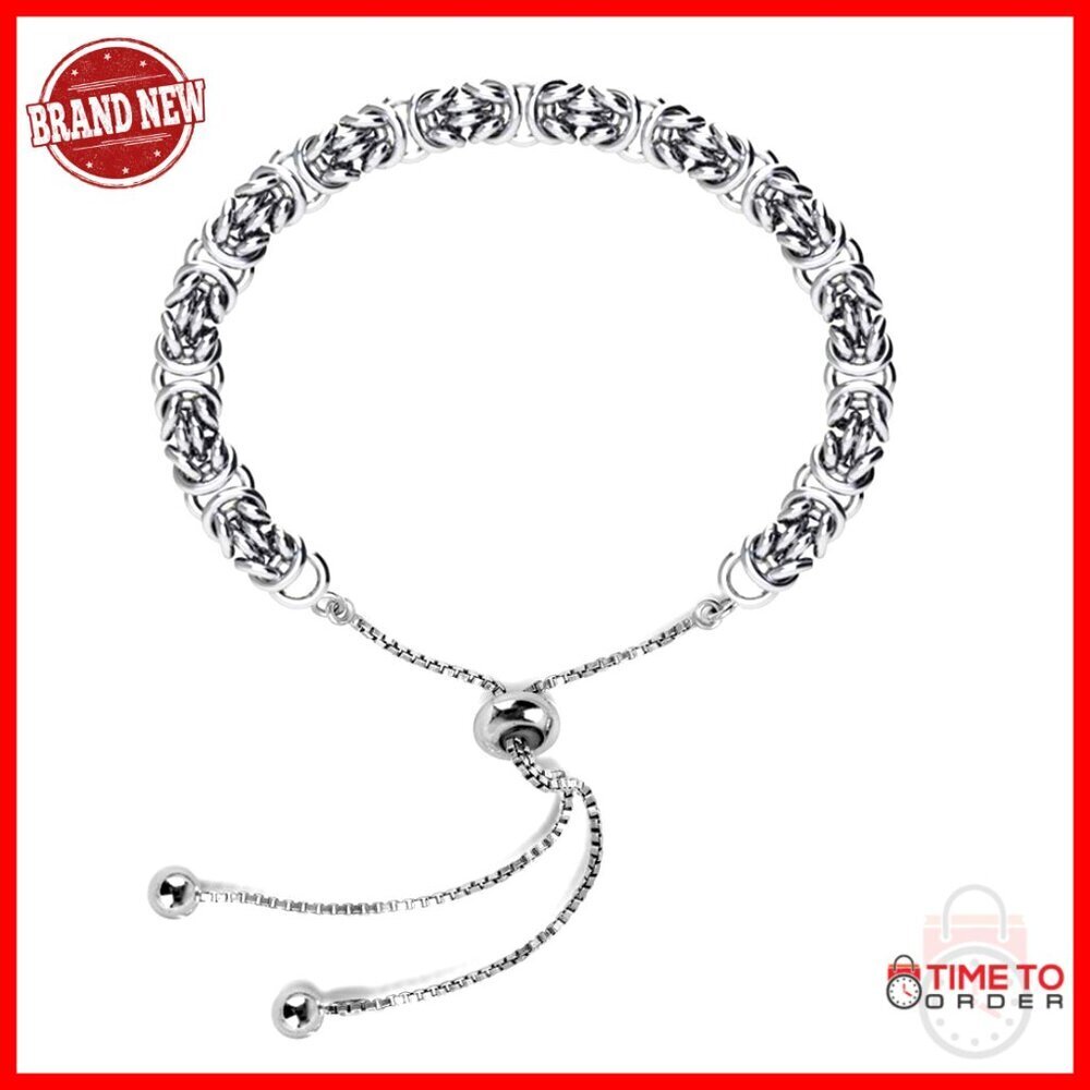 Sterling Silver Byzantine Chain Bracelet Adjustable Bolo Closure Elegant Minimal - Picture 1 of 7